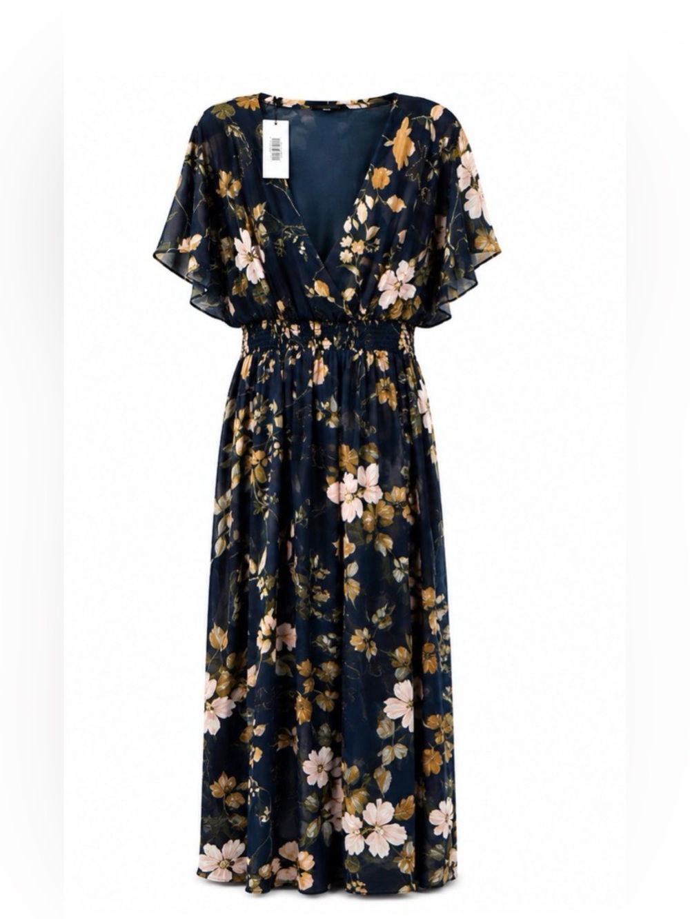 Baltic Born Floral V-Neck Maxi Dress - Navy with Pink & Gold Flowers